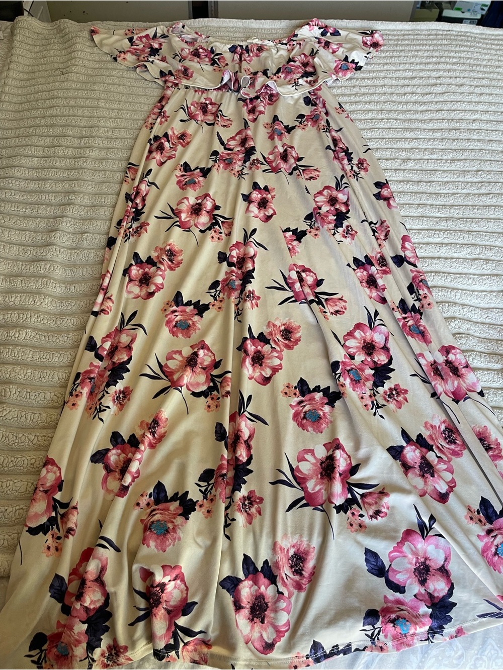Hello MIZ Cream Maxi Skirt with Pink Floral Print